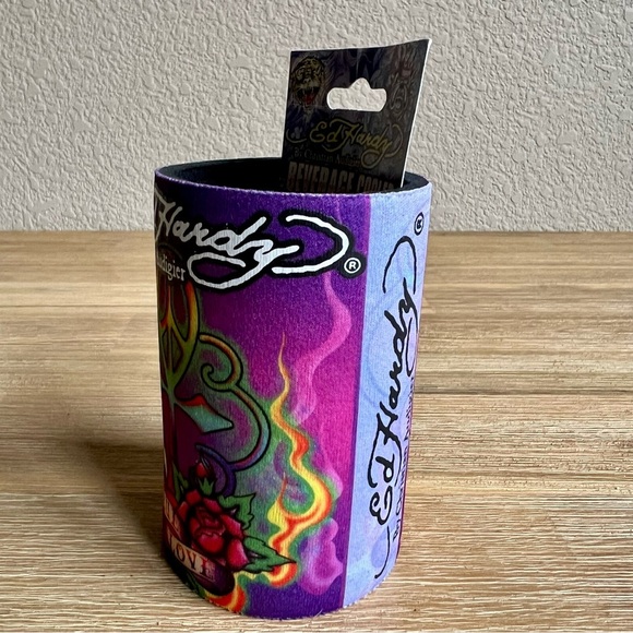 ED HARDY Christian Audigier Tattoo KOOZIE True Love Rare Y2K 90s Can Cooler - Picture 3 of 12